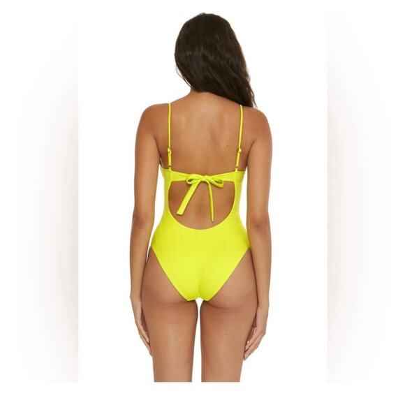 Becca Prima Camille Zesty Neon Yellow Strappy Cut Out One Piece Swimsuit Size L - Picture 3 of 9